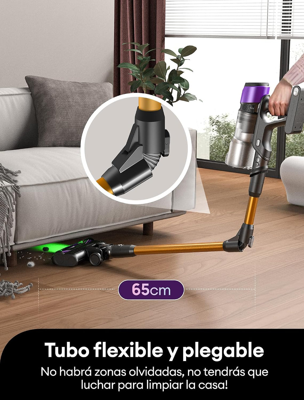 Ultenic U20 Aspiradora sin Cable 55Kpa/55Min, Cepillo Anti-Enredo Mejorado, Aspirador Escoba con Brazo Flexible, Limpieza Ultraprofunda Bajo Muebles sin Agacharse, para Alfombra/Pelo de Mascotas