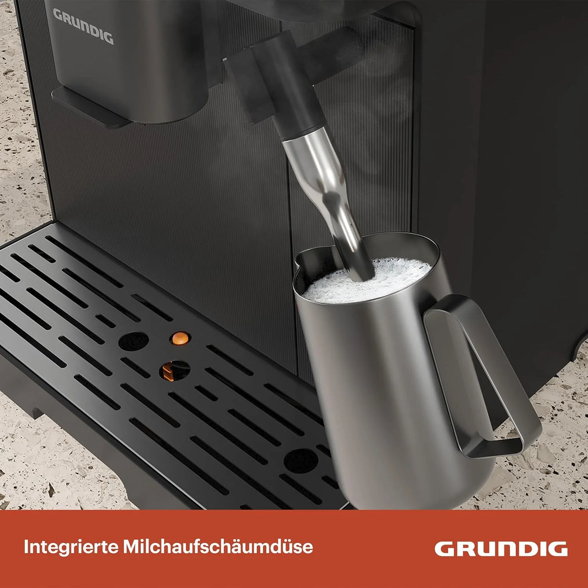 GRUNDIG KVA 6230 - Cafetera automática con boquilla para espumar leche, mecanismo de acero inoxidable con 13 grados de molienda, depósito de granos de 250 g, depósito de agua extraíble de 2 litros,