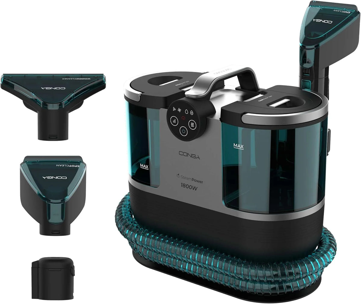 Cecotec Limpiador Aspirador de Tapicerias y Alfombras con Cable Conga 7000 Carpet&Spot Clean Steam Max. 1700W, Vapor, Depósito Agua Limpia 1600ml y Agua Sucia 950ml, Radio de Acción 9m