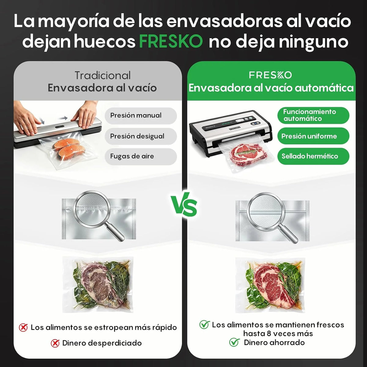FRESKO Envasadora al Vacío Automática para Alimentos Manos Libres