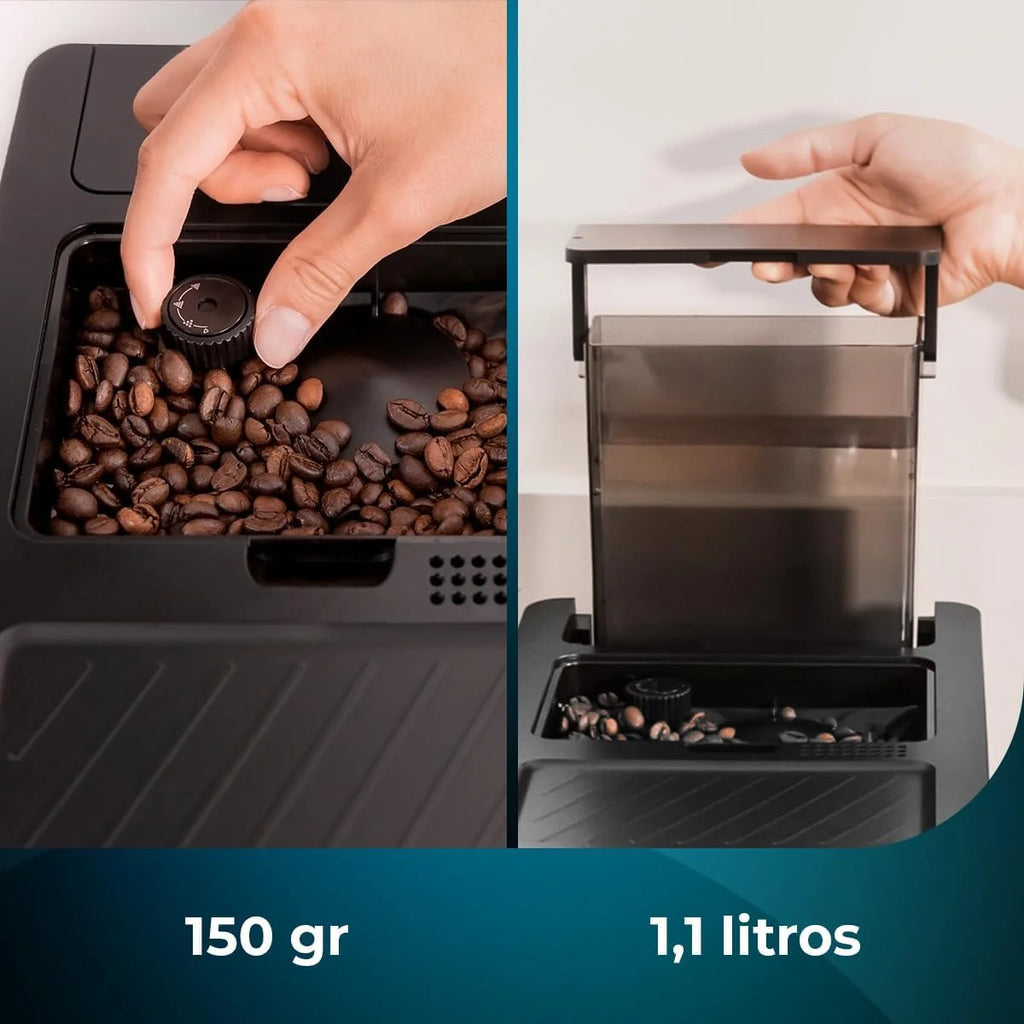 Cecotec Cafetera Superautomática Compacta con Vaporizador Cremmaet Compact Steam. 1350W, 19 Bares, Sistema Thermoblock, Depósito Café en Grano 150gr con Molinillo y 1,1 L de Agua