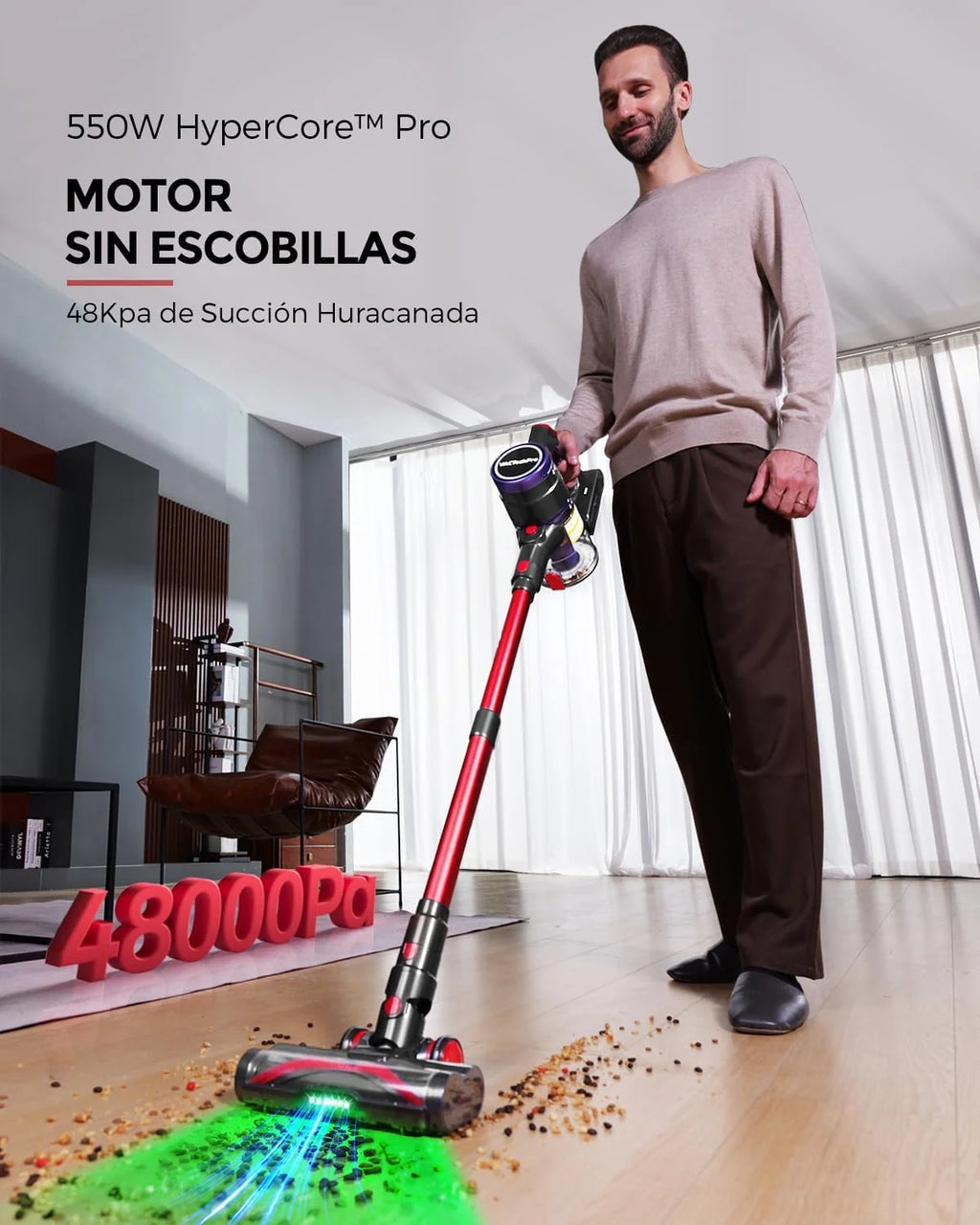 VACTechPro Aspiradora sin Cable, Aspirador Vertical, Rojo y Morado