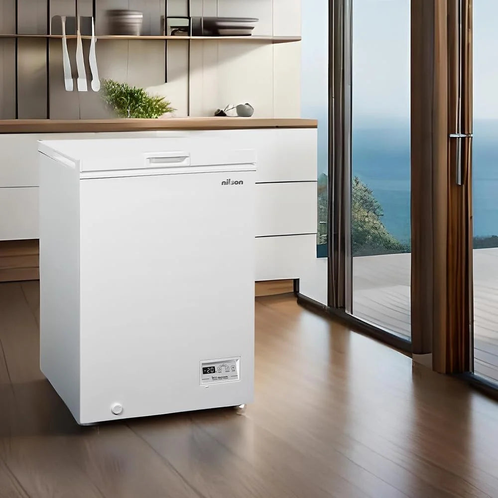 Nilson Congelador Horizontal Blanco NCH1001EDC. Capacidad 98 Litros, Dual Cooling, 4 Star, Modo Super Congelación, Tecnología Cíclica, Puerta Abatible, 1 Cesta, Bajo nivel Sonoro, Clase E