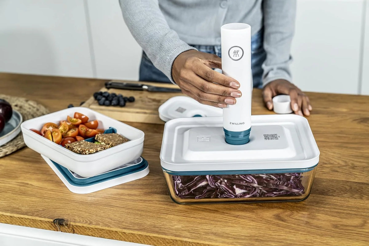 ZWILLING Fresh & Save Set inicial de vacío para alimentos, vidrio, 16 piezas, bomba, recipientes y bolsas