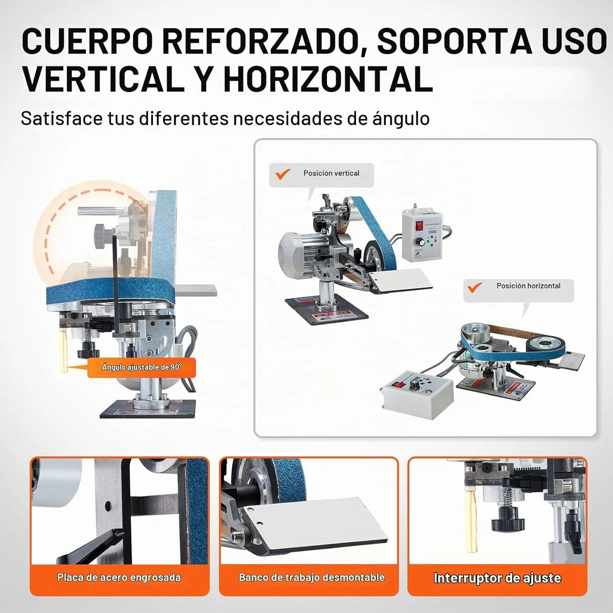 VEVOR Lijadora de Banda, Pulidora de Banda de Velocidad Variable 762 x 25,4 mm con VFD, Pulidora de Banda 550 W con 2 Moldes de Pulido y 3 Bandas de Lijado para Trabajar Metales y Fabricar Cuchillos