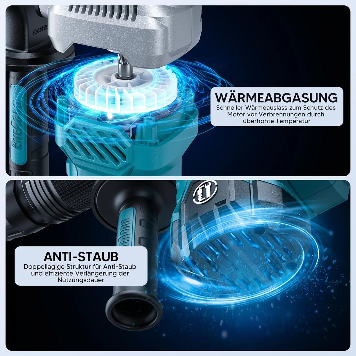 ENEACRO Martillo de Demolición SDS-Max, Potente Martillo Demoledor Eléctrico 1300W 20 Joule con Cuerpo de Aleación de Aluminio, Sistema Anti-Vibración, Incluye Cinceles y juegos de herramientas