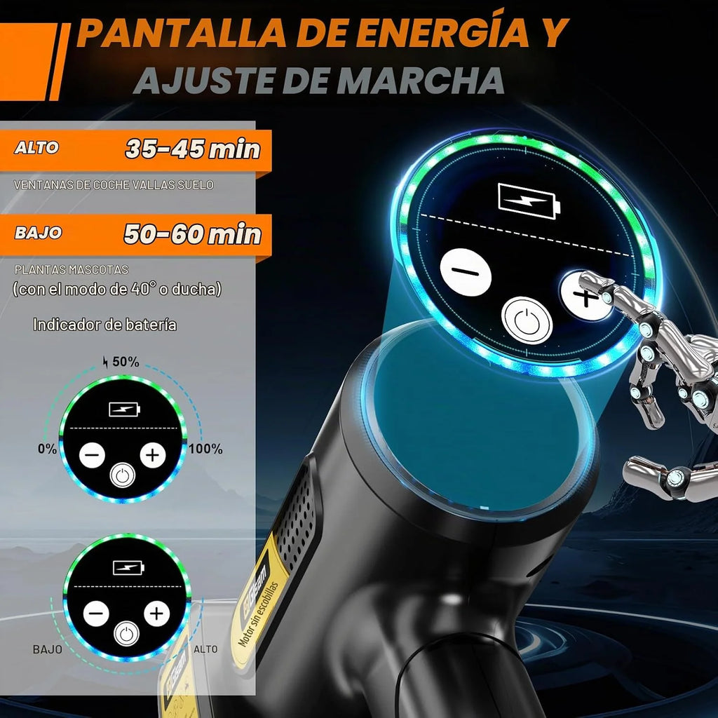 Hidrolimpiadora de Alta Presión, Motor Sin Escobillas 3000W 3 Modos, 135Bar 20L/Min, Limpiador Móvil con 2 Baterías 4.0Ah, Boquilla 6 En 1 Giratoria 180°, para Limpieza De Coches Y Hogar (ororo)