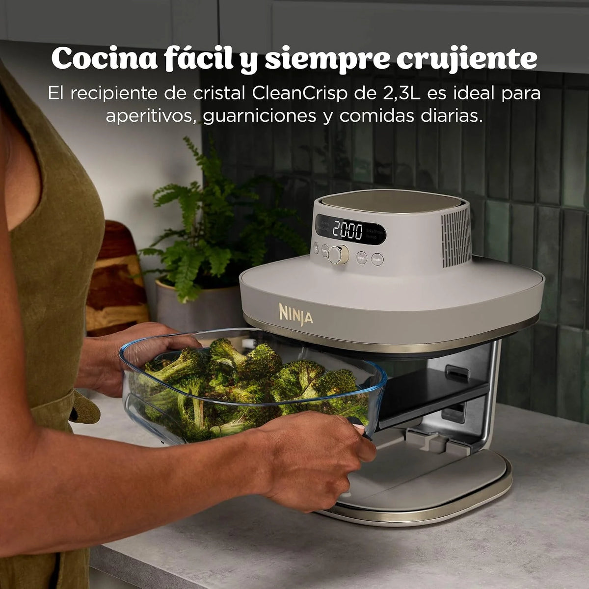 Ninja CRISPi PRO XL, Freidora de Aire con 2 Recipientes, Dorado Piedra