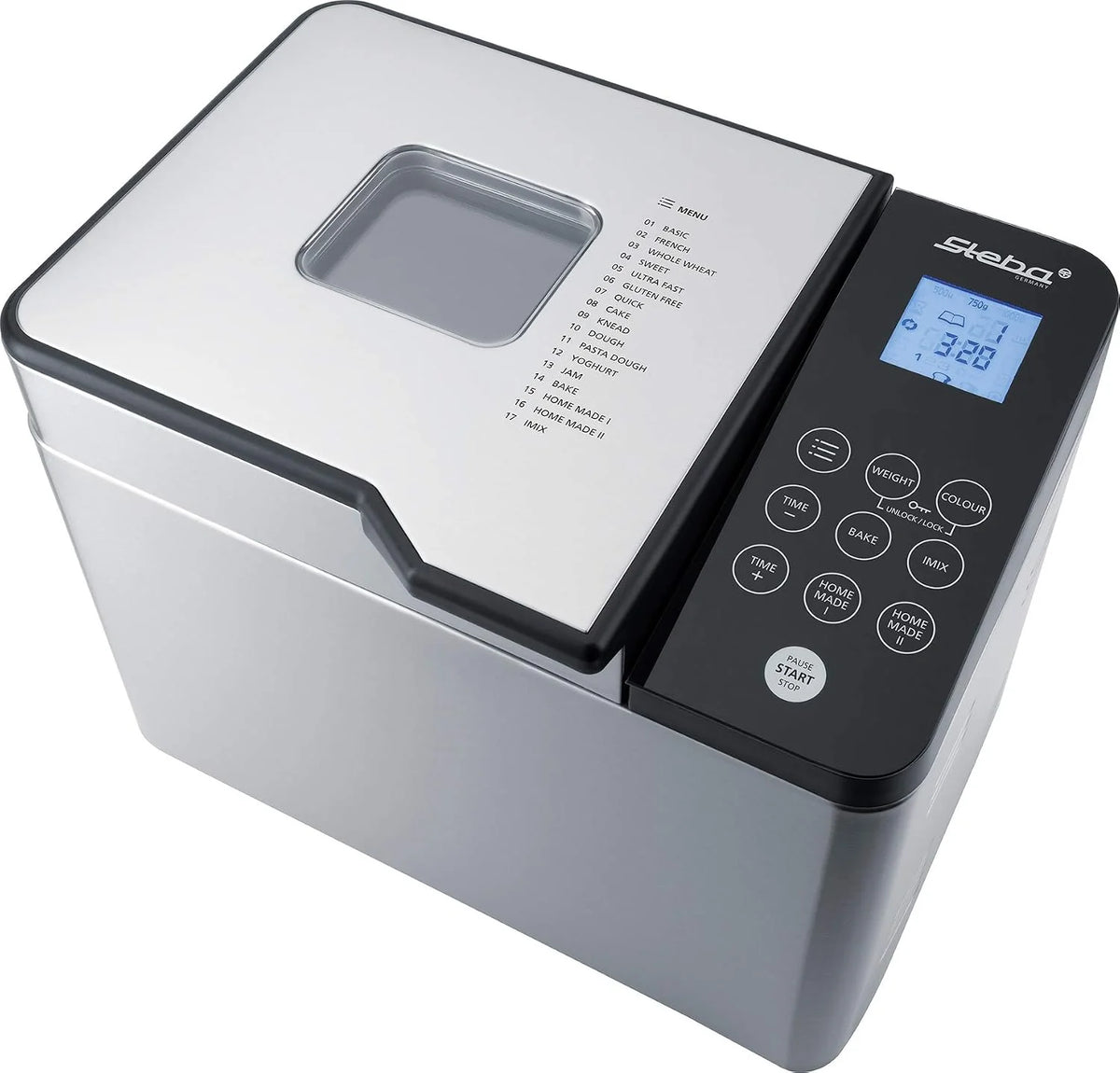 Panificadora Steba para preparar deliciosos panes caseros, pasteles, mermeladas y mucho más, con 17 programas automáticos, incluso para pan sin gluten. BM 2.