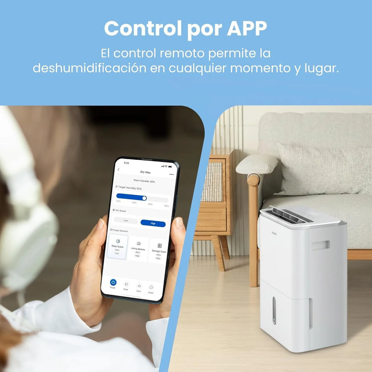 COMFEE' Deshumidificador de Humedad interior 20L / 2-EN-1 Purificador Eléctrico Silencioso con Ionizador, App/WIFI, 4 modos, Bajo Consumo con Depósito Extraible | Easy Dry 20 hasta 52 m² / 150 m³