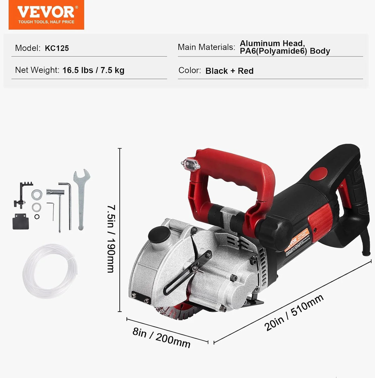 VEVOR Cortadora de Pared Profundidad de Corte de 34 mm, Máquina Cortadora de Pared 2500 W, Ranuradora de Pared Ancho de Corte de 42 mm, con 5 Hojas de Sierra, Diámetro de 160 mm con Rayos Infrarrojos