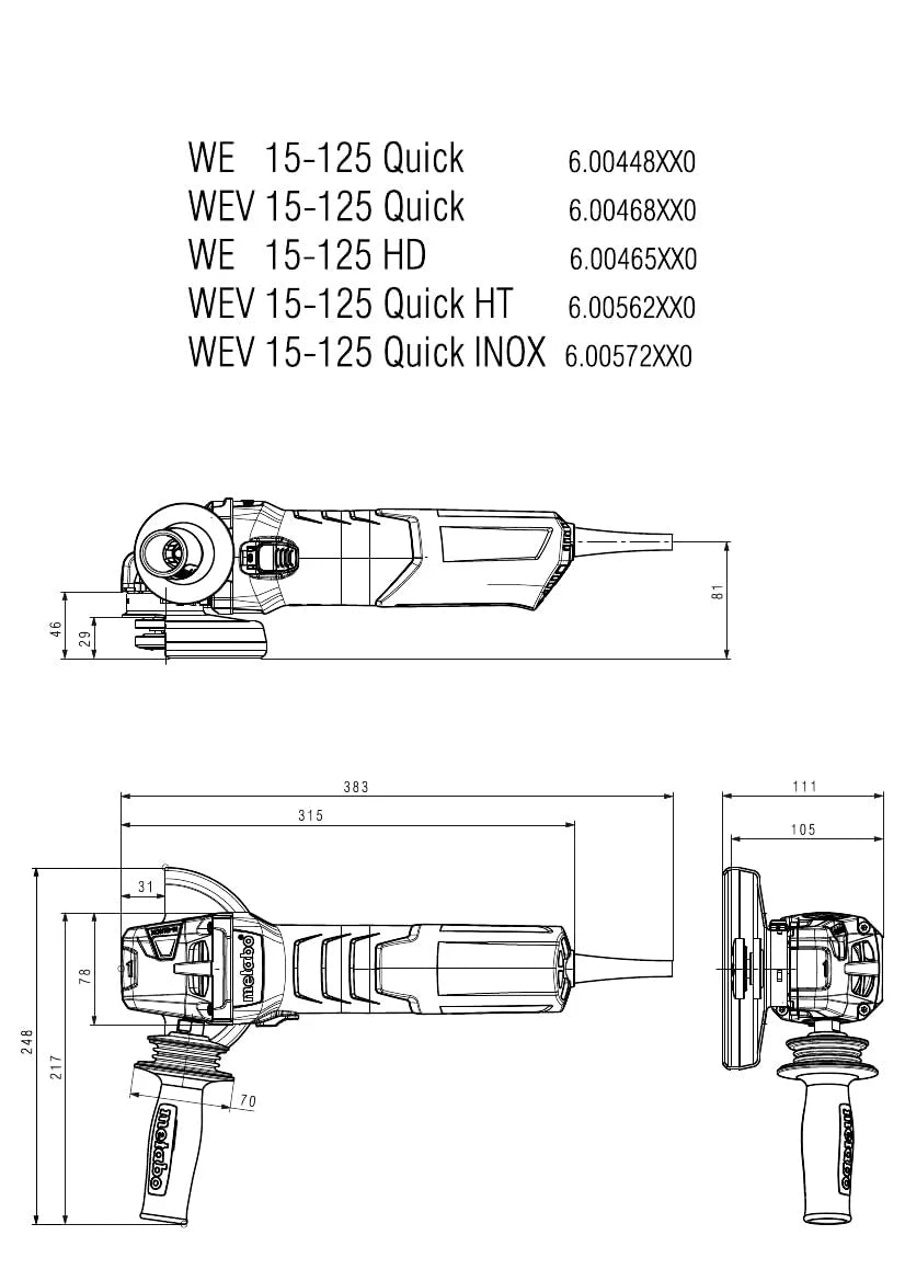 metabo WEV 15-125 Quick, Amoladora Angular 1550 W, 125 mm y Arranque Suave
