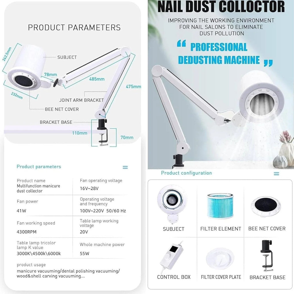 Colector De Polvo De Uñas, Aspirador De Uñas De Succión Fuerte, Bajo Nivel De Ruido, Extractor De Polvo De Uñas con Luces LED, para Uso Doméstico Y Profesional