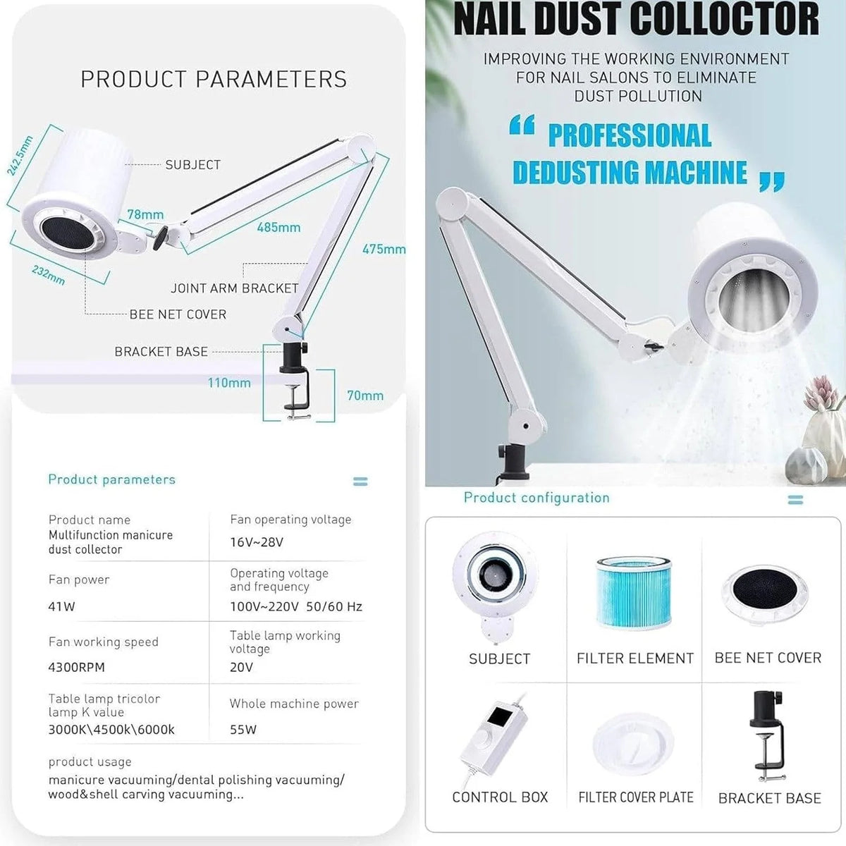 Colector De Polvo De Uñas, Aspirador De Uñas De Succión Fuerte, Bajo Nivel De Ruido, Extractor De Polvo De Uñas con Luces LED, para Uso Doméstico Y Profesional