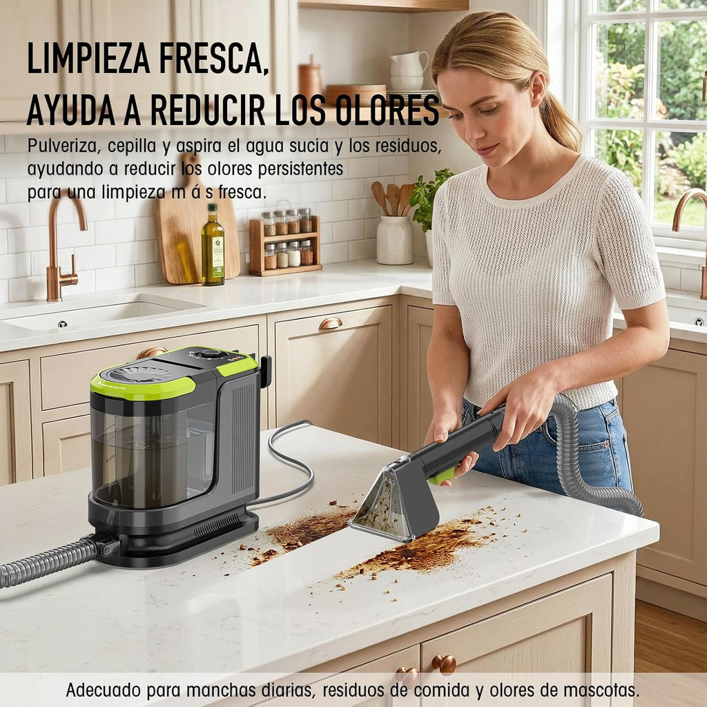 HYCHIKA Limpiador de Tapicerías 1800W, 17 kPa, Aspirador de Tapicerías con Lavado, Doble Depósito y Autolimpieza, Limpiador de Alfombras Portátil, para Sofá/Alfombras/Felpudos/Coche y Mascotas
