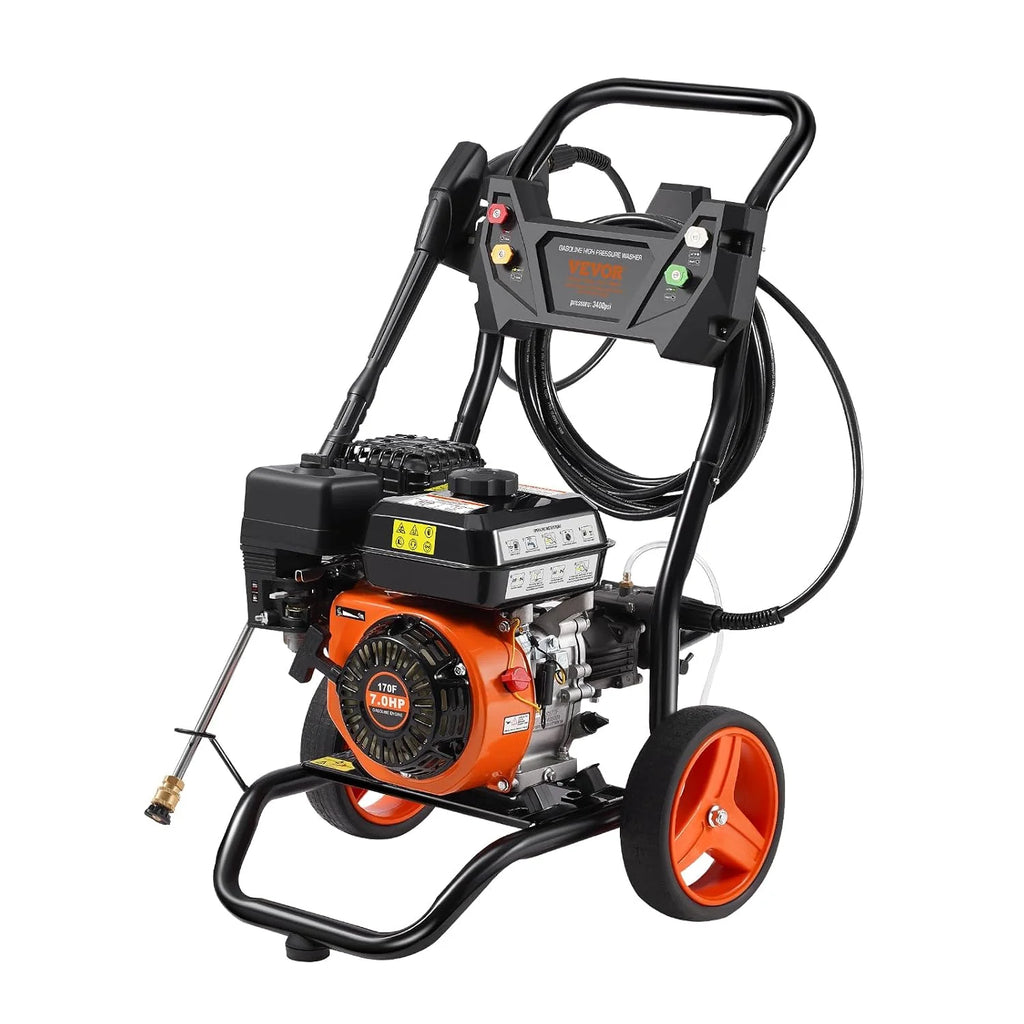 VEVOR Lavadora de Alta Presión a Gas Vertical 3400 PSI 2,6 GPM Limpiador de Alta Presión 10 L/min con Bomba de Aluminio, Pistola Rociadora, Varilla de Extensión, 5 Boquillas para Casas, Vehículos