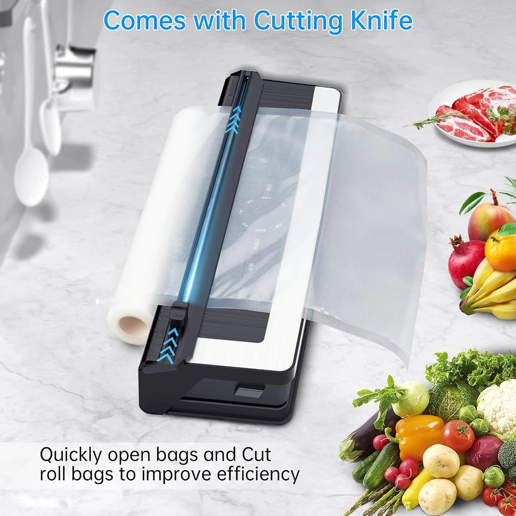 Sellador al Vacío 5 en 1 85KPA, Envasadora al Vacío Profesional con Cortador Integrado, Pantalla Digital Cuenta Atrás, Incluye 5 Bolsas, para Cocina Hogar Restaurante, Compatible con Sous Vide