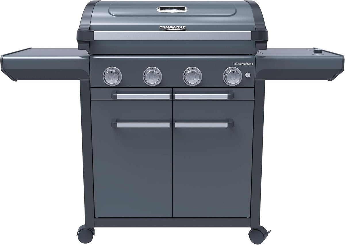 Campingaz Barbacoa de gas Serie 4 Premium S, parrilla de gas con 4 quemadores de acero inoxidable de 13,6 kW, 1 quemador lateral, tapa, termómetro, InstaClean Aqua, sistema modular culinario, cocina