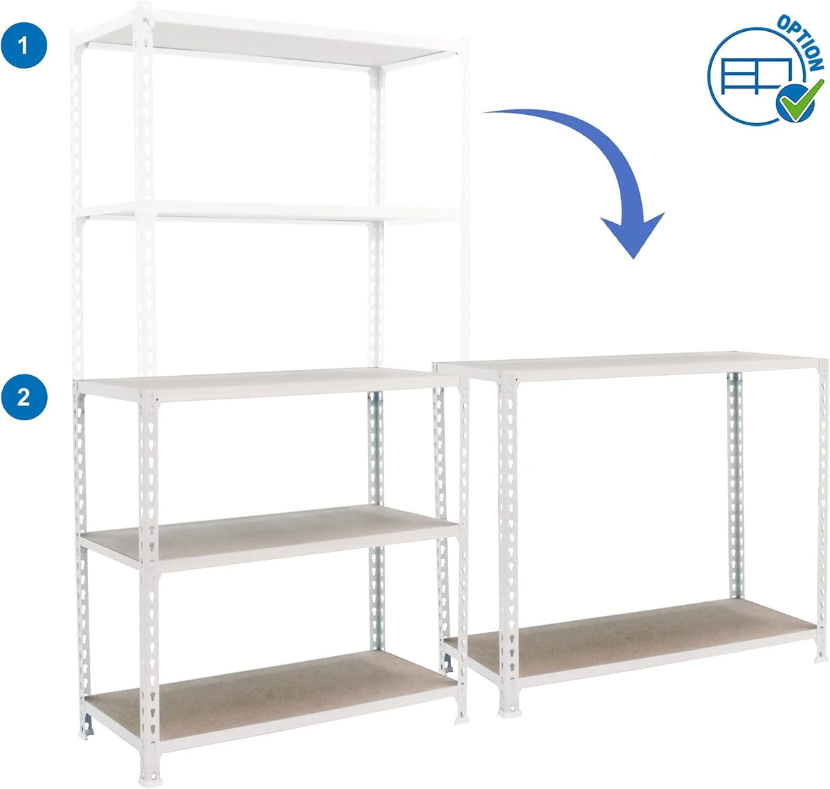 SimonRack Estanteria Metalica, 5 Baldas Madera Ajustables, 200 kg de Punto Flexión, 2000x1200x500 mm, Estantería Almacenaje, Sin tornillos, Blanco/Madera - Maderclick