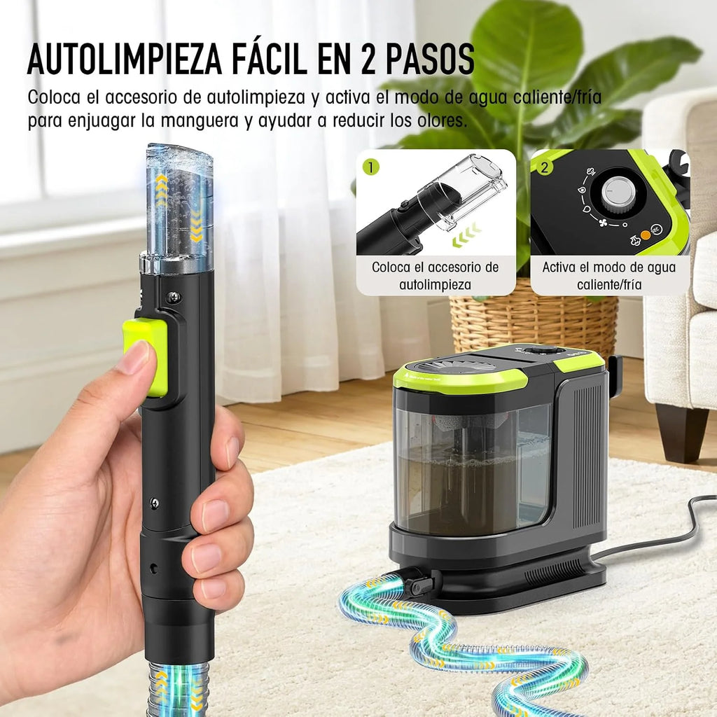 HYCHIKA Limpiador de Tapicerías 1800W, 17 kPa, Aspirador de Tapicerías con Lavado, Doble Depósito y Autolimpieza, Limpiador de Alfombras Portátil, para Sofá/Alfombras/Felpudos/Coche y Mascotas