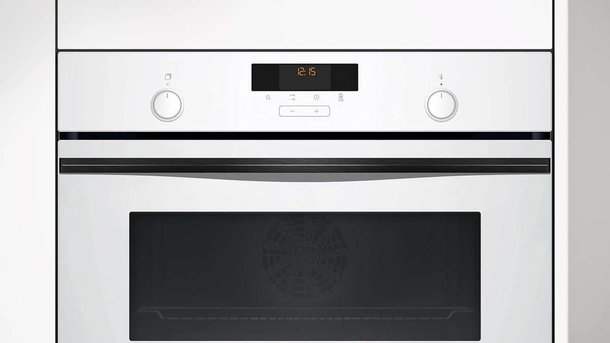 Balay - Horno compacto, 45 cm, Aire Caliente 3D, Aqualisis, Raíles Flex, Cristal blanco, 3CB5159B3
