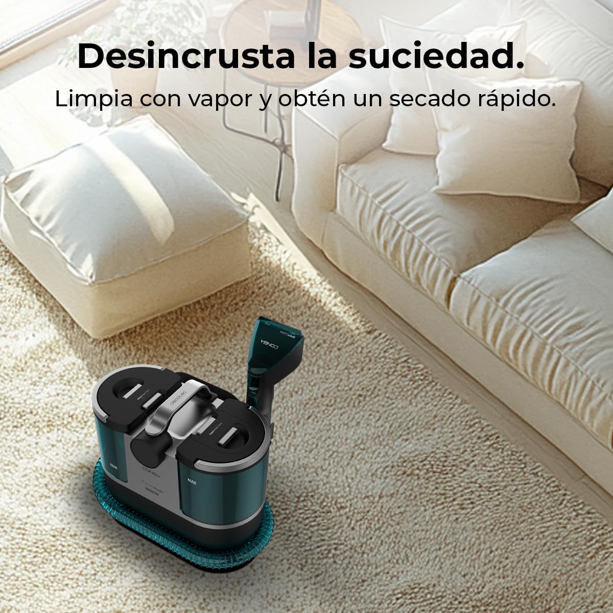 Cecotec Limpiador Aspirador de Tapicerias y Alfombras con Cable Conga 7000 Carpet&Spot Clean Steam Max. 1700W, Vapor, Depósito Agua Limpia 1600ml y Agua Sucia 950ml, Radio de Acción 9m