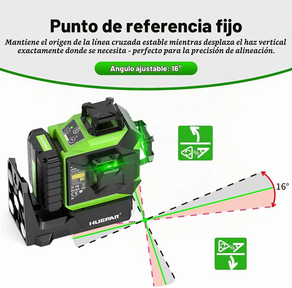 Huepar 703TR Nivel Láser con Alineación Automática, Rotación en Punto Fijo
