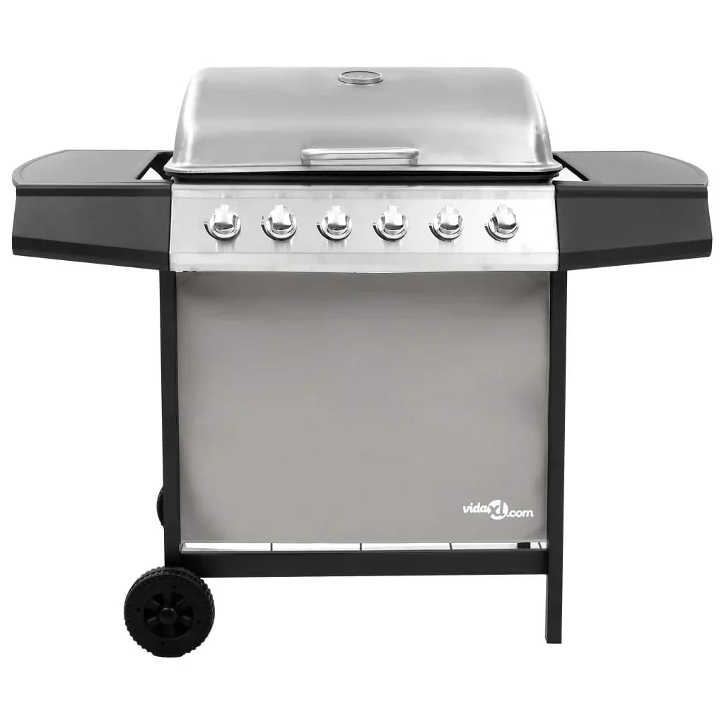 Barbacoa De Gas Con 6 Fogones Negro Y Plateado Vidaxl