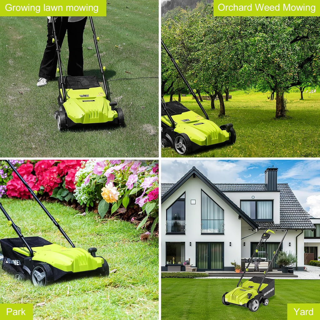 DEWINNER Escarificador eléctrico 2 en 1, aireador de césped 1500W, 32 cm de Ancho de Trabajo, Cesta de Recogida de 30 l, Ajustable en 4 Niveles de -12 Biz + 4 mm