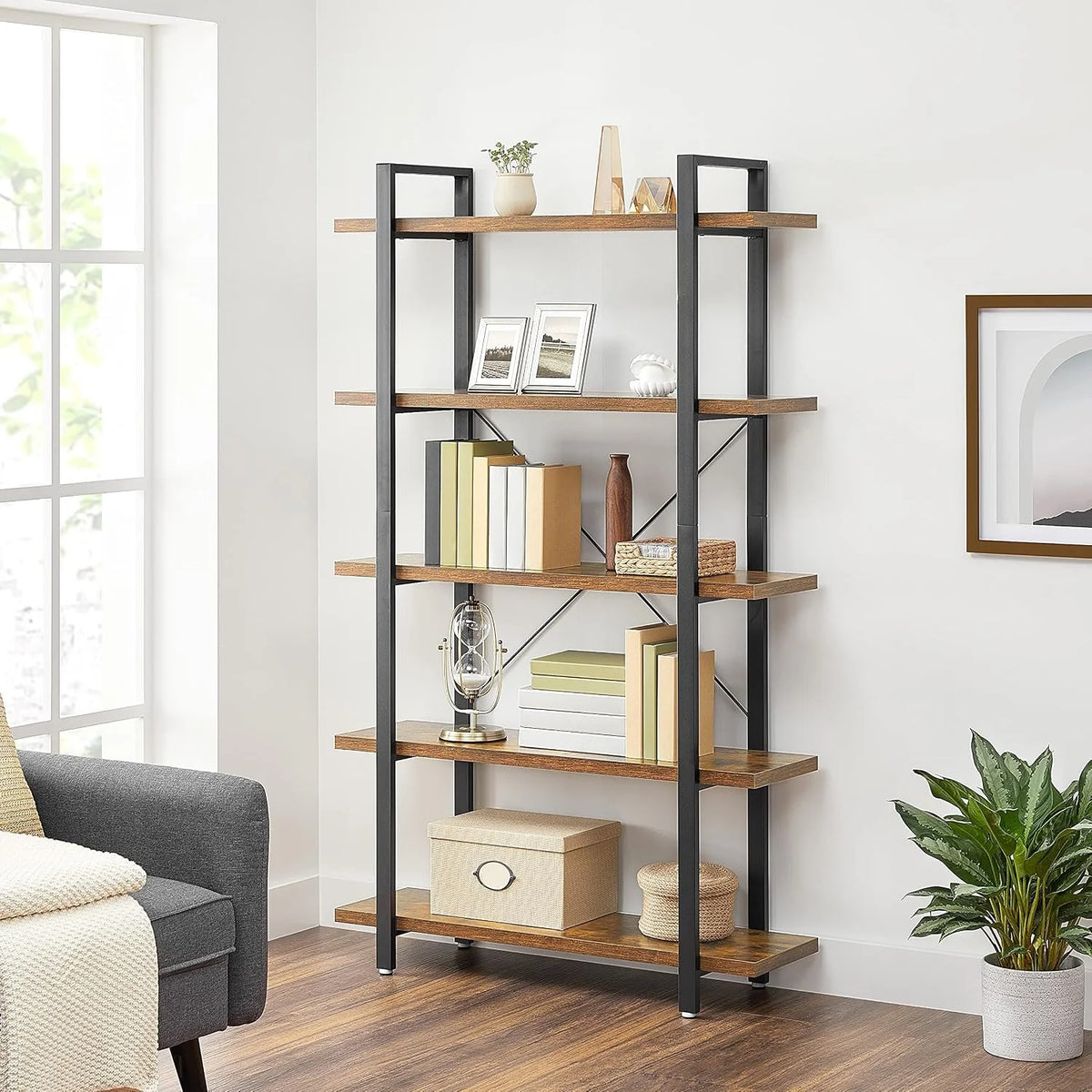 VASAGLE Estantería Industrial, Librería Estable de 5 Capas, Fácil Montaje