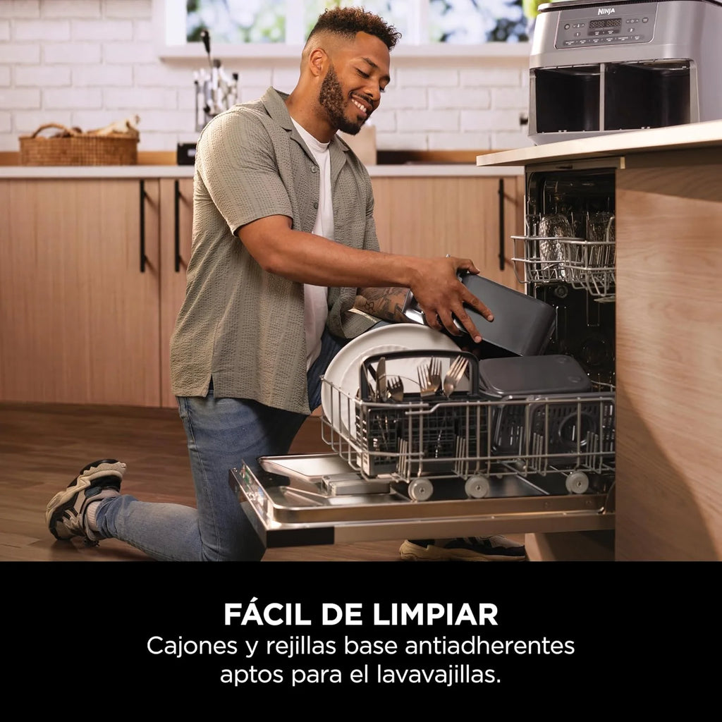 Ninja, Freidora de Aire con Compartimento Doble, 7,6 L, Gris Metalizado