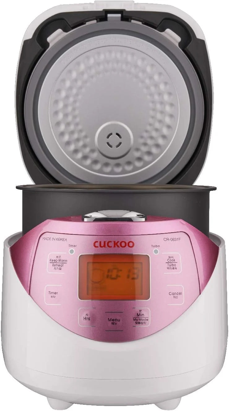 CUCKOO CR-0631F - Arrocera Micom de 6 tazas (sin cocinar) / 12 tazas (cocinada) con olla interior antiadherente, 7 modos de menú, pantalla LCD, tecnología de lógica difusa, limpieza automática