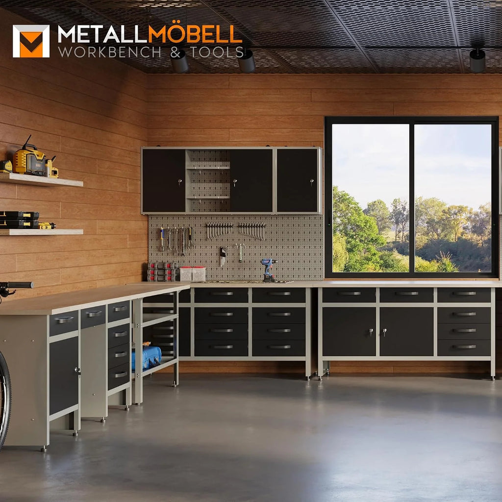 METALLMOBELL - Banco de Trabajo Profesional | 160x60x84cm, con Cajones | Mesa de Trabajo Taller, Banco de Trabajo Taller, Mesa Trabajo, Banco de Carpintero, Banco Herramientas -MB011-N