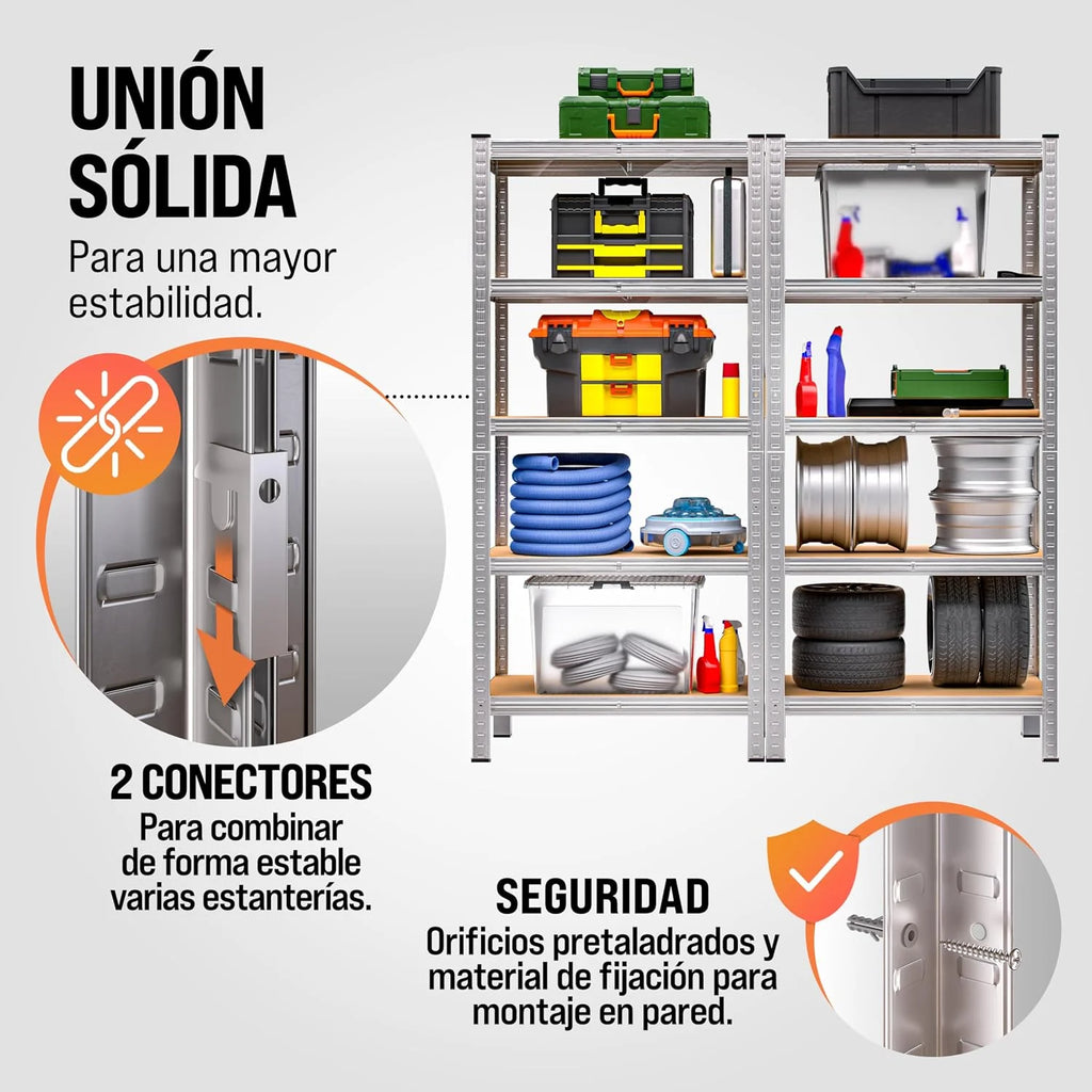 Deuba 2X Estanterías Metálicas 180x90x60cm 875kg Estantería para Cargas Pesadas 5 Estantes Taller