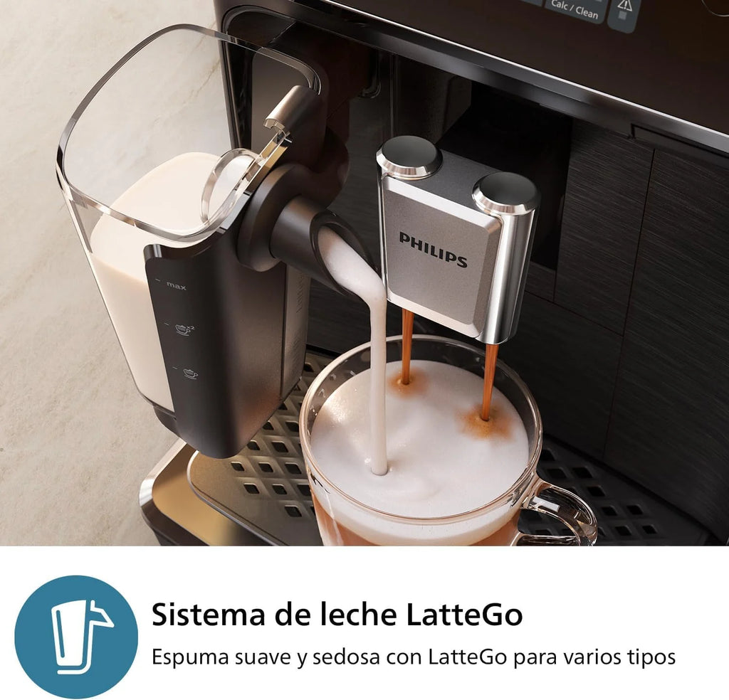 PHILIPS 2300 Cafetera Superautomática LatteGo, 4 bebidas, Negro Mate