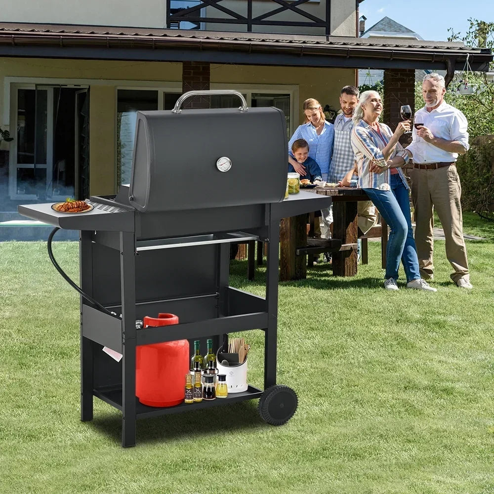 2026 Parrilla a gas SEGMART de 4 quemadores de acero inoxidable – 34,200 BTU, barbacoa para jardín/patio con dos estantes plegables y termómetro, ideal para camping y cocina al aire libre