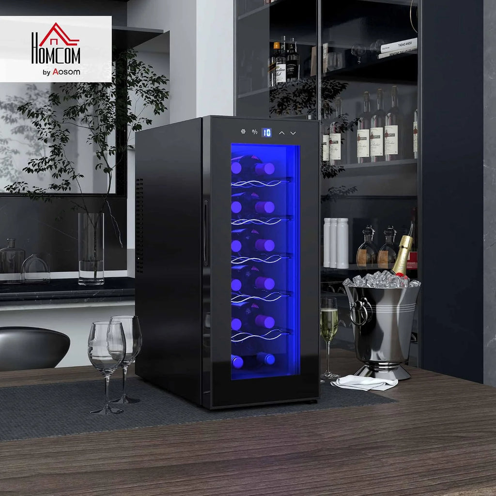 HOMCOM Vinoteca 12 Botellas Doble Refrigeración Termoeléctrica 8-18℃ Negro