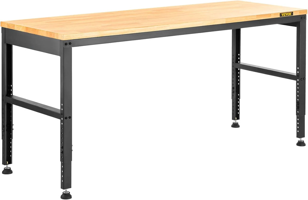 VEVOR Banco de Trabajo 1220x508 mm Mesa de Taller Altura Ajustable 719-968 mm Carga de 900kg con Toma de Corriente Mesa de Madera Marco de Metal Almohadillas para los Pies para Oficina, Garaje