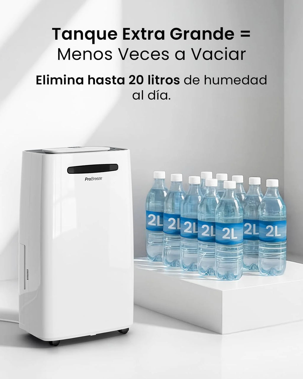 Pro Breeze Deshumidificador 20L Antihumedad, Deshumidificador Silencioso para Habitaciones hasta 30 m², Depósito Extraíble, Desagüe Continuo, 4 Modos, Temporizador 24 h, Seca la Ropa