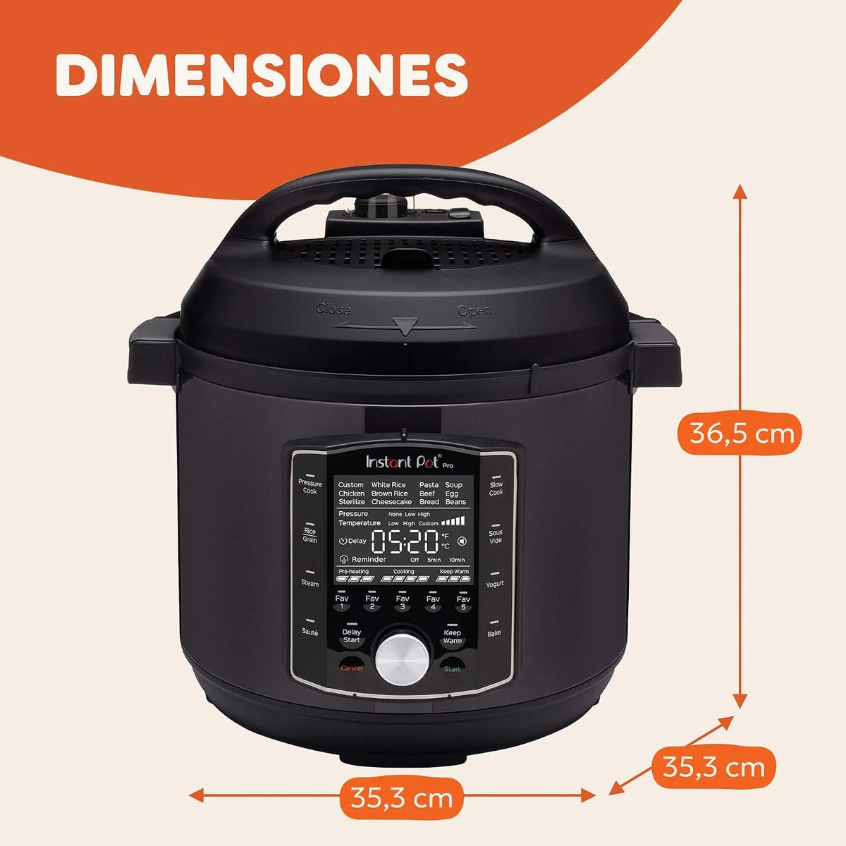 Instant Pot Pro Olla Eléctrica Multifunción 10 en 1, Olla Presión, Cocción Lenta, Arrocera, Vaporera, Yogurtera, Sartén para Saltear, Esterilizador – Acero Inoxidable, 1200 W – 7,6 L, Negro