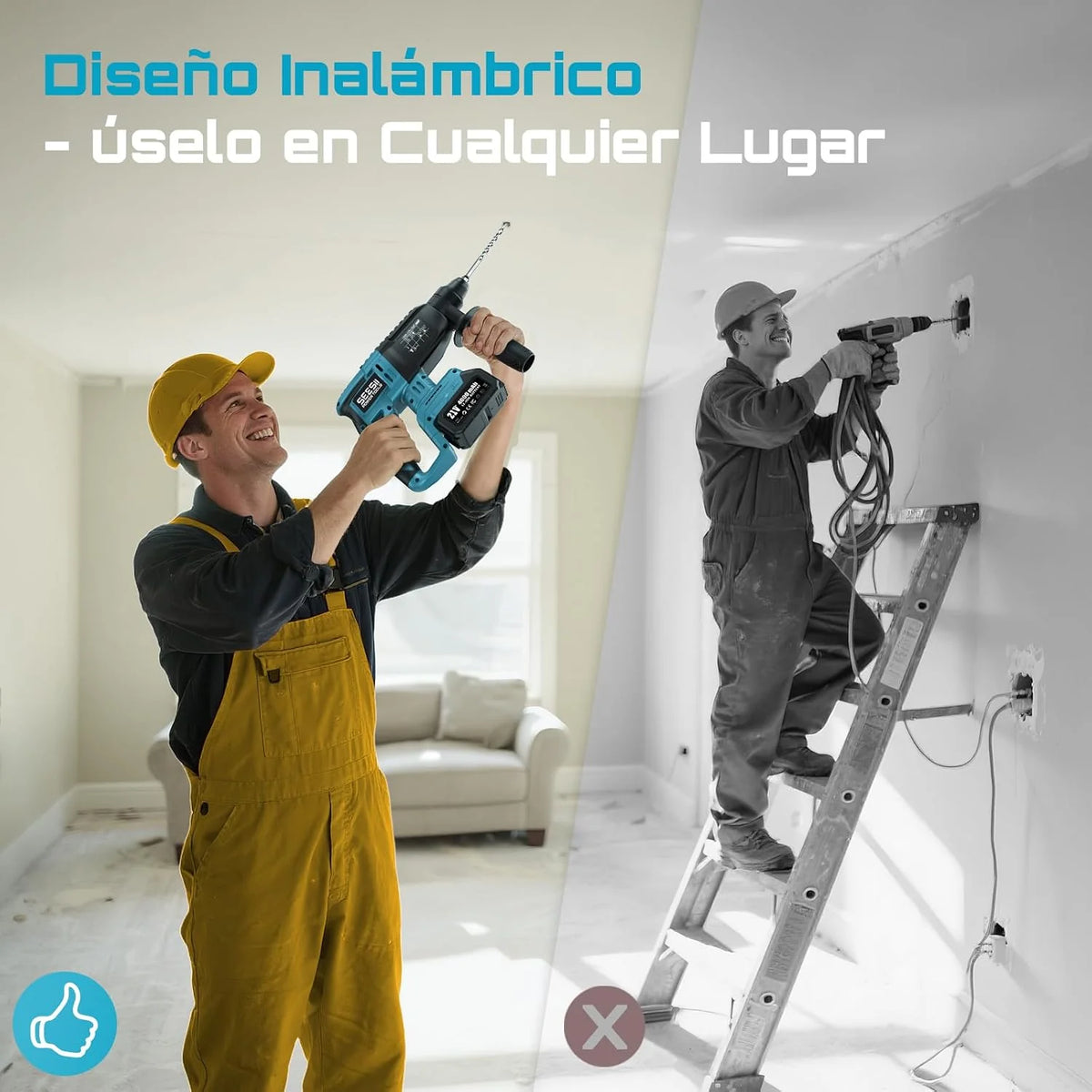 SEESII 4-in-1 Martillo Perforador a Baterías, Sistema de seguridad,SDS-plus