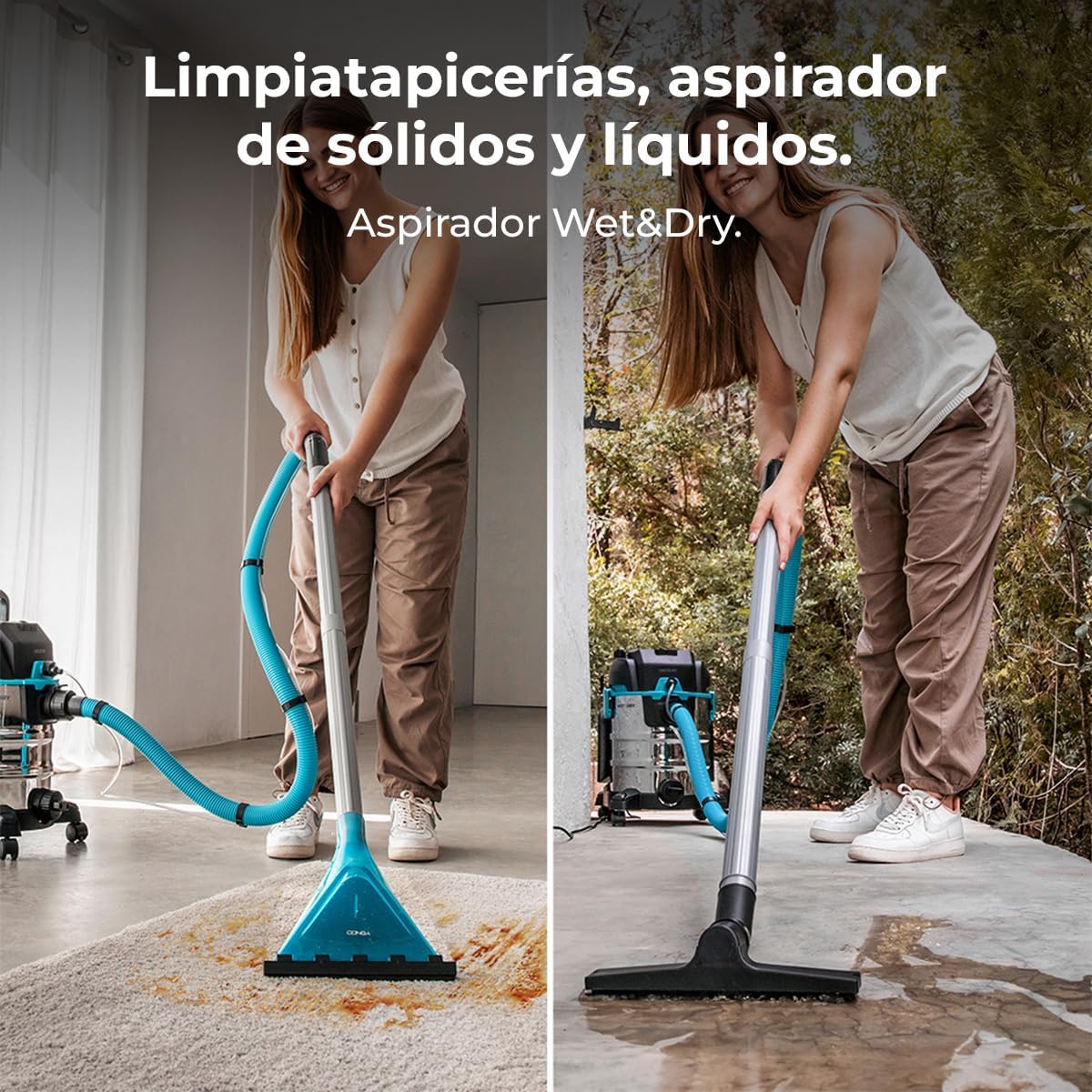 Cecotec Aspirador Sólidos, Líquidos, Tapicerías y Alfombras con Cable Conga CarpetClean 20000 MAX. 1400W, 22Kpa, Depósito Agua Limpia 4L y Sucia 20L, Filtro HEPA, Radio de Acción 7m