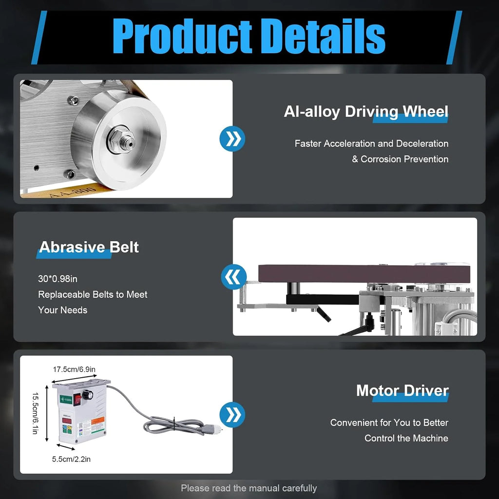 Lijadora de banda con 2 bandas, abrasivas 550W lijadora, eléctrica para madera velocidad ajustable mini lijadoras de banda para metal con transportador