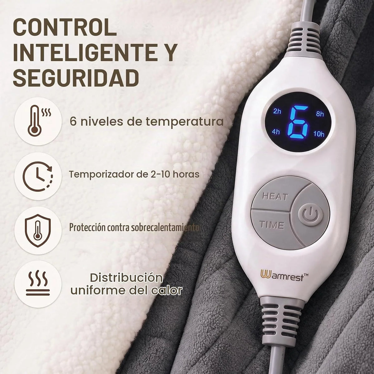 Manta eléctrica portátil con mangas, manta térmica eléctrica con bolsillo para los pies, 6 niveles de calor y apagado automático de 2 a 10 horas, gris claro, 127 x 177,8 + 45,7 cm