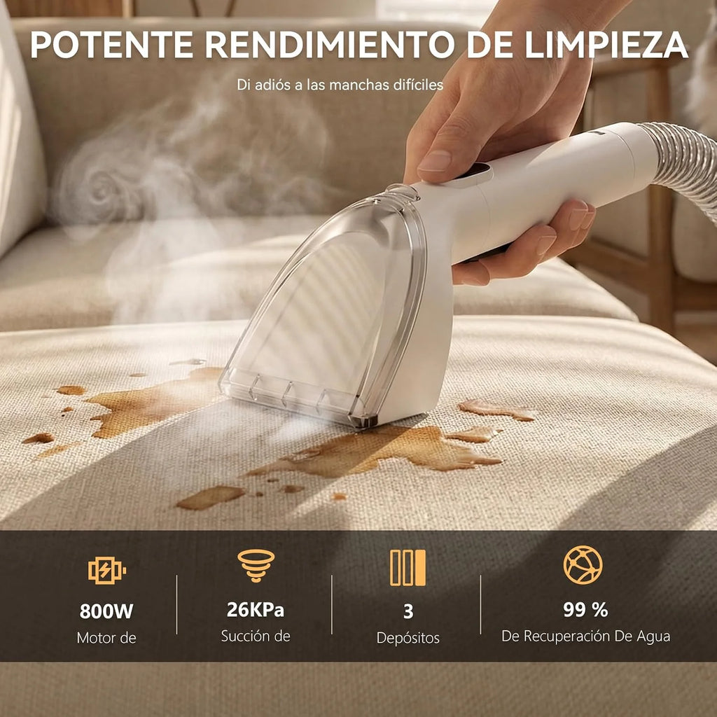 Redkey C2 Aspiradora de Agua Tapicería Lava y Aspira con Vapor, 1800W 26000Pa Aspirador de Alfombras, Limpiador de Tapicerías Vapor 4 en 1 para Ventanas, Coche, 7 Accesorios