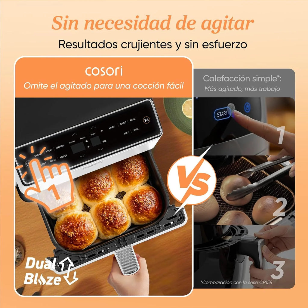 Cosori Freidora de Aire Dual Blaze 6,4L, Doble Resistencia, 11 Modos, WIFI
