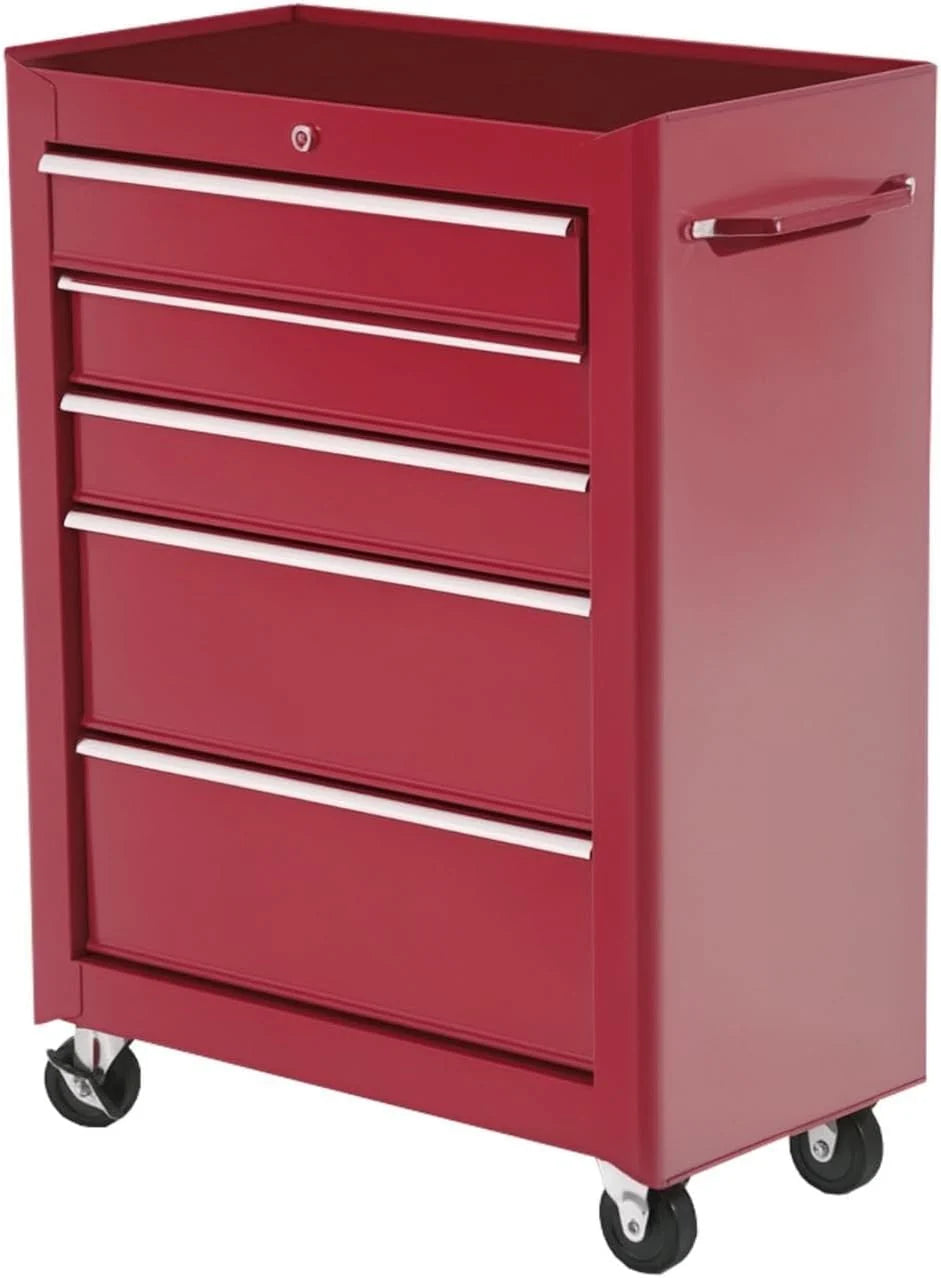 HOMCOM Carro Caja de Herramientas Taller Movil 5 Cajones 4 Ruedas Rojo