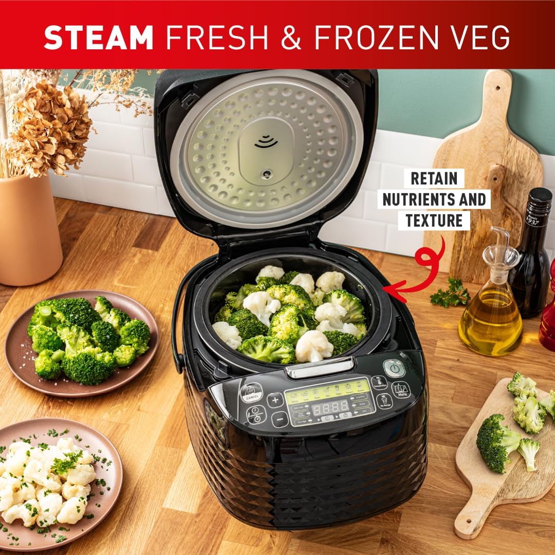 Tefal SpheriCook RK745840 - Multicocina 16 en 1, olla de cocción lenta, arrocera, vapor, mantiene el calor, dorada, tazón apto para lavavajillas, 16 programas, 5 litros, negro, 820 W