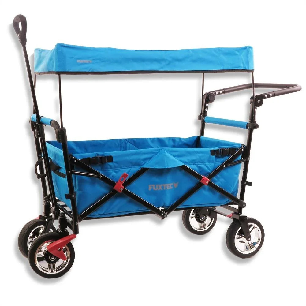 Bollerwagen FUXTEC FX-CT700, Carro Plegable Gris para el Transporte de niños, Ciudad, Campo, Playa o montaña - con Capota Anti-UV, asa de Empuje, Freno de Mano Delantero y Trasero, El Original