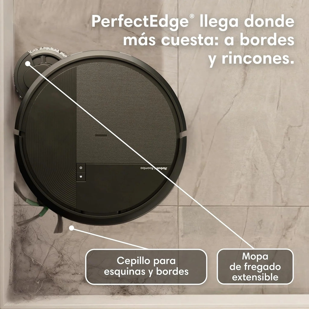 iRobot Roomba Plus 576 Combo y Base AutoWash multifunción, 25KPa, Mopas DualClean PerfectEdge, Lavado/Secado Calor, IA, PrecisionVision, Clearview Pro LiDAR, 90 días autonomía,Accesorios Extra, Negro